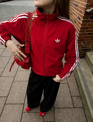 Adidas Firebird Jacke rot, weiß | Gr. M |Trefoil Retro 2000s 90s Vintage Y2K