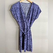 Nine West Purple Ikat Faux Wrap Mini Dress Tie Belt Short Sleeve Size S