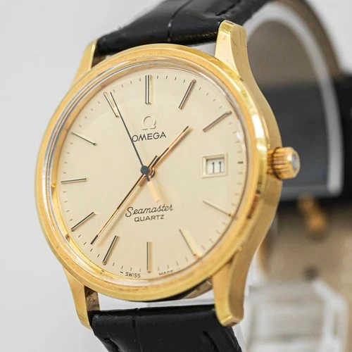 Vintage 1977 **NEAR MINT** OMEGA Seamaster Cal.1342 Qz Push Crown Gold 36mm Mens