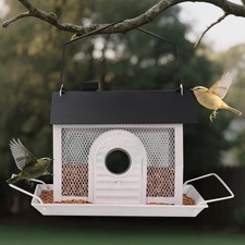 Bird Feeder House for Outdoors   White Metal Hanging Bird Feeder, Decorati