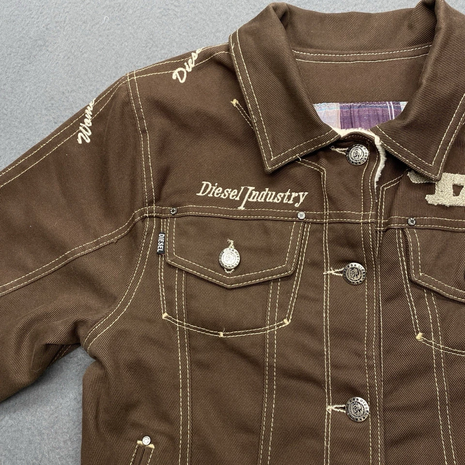 Chaqueta vaquera Diesel para mujer con logotipo bordado marrón talla M Western Y2K años 2000 Foto 3 de 4