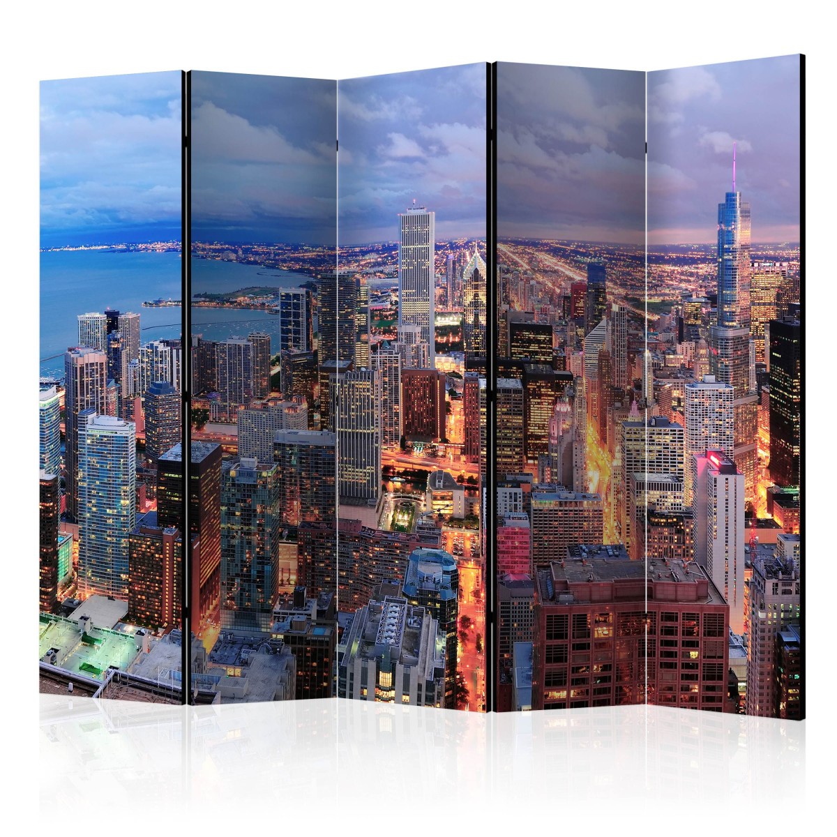 Paravent 5 Volets Illuminated Chicago 172x225cm en Toile Intissée pour Séparation de Pièce