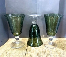 Artland Iris Goblets 7.5" Ice Tea Glasses Green Sage 16oz Hand Blown 3 Glasses