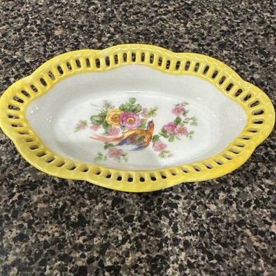Bavaria Schumann Arzberg Trinket 1886 Yellow Bird Floral Design, Germany