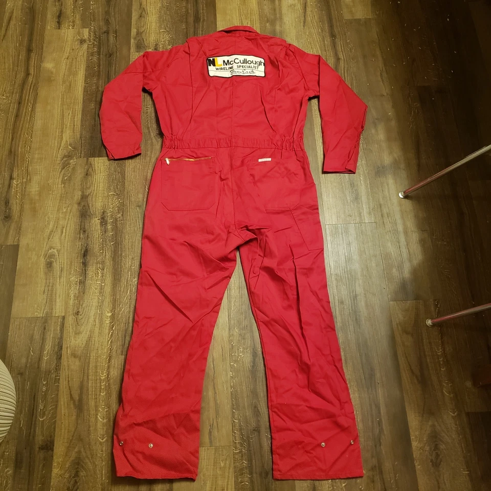 Vtg Walls Master Made Jumpsuit 46 Tall Rockabilly Mechanic Chain Stitch Patches - Image 2 of 4