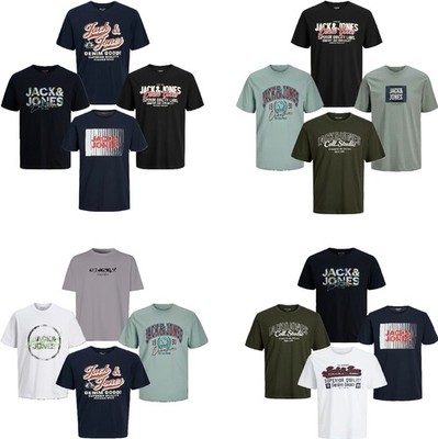 Jack Jones Herren T-Shirt 4er Pack O-Neck Tee Rundhals Marken Männer T Shirt