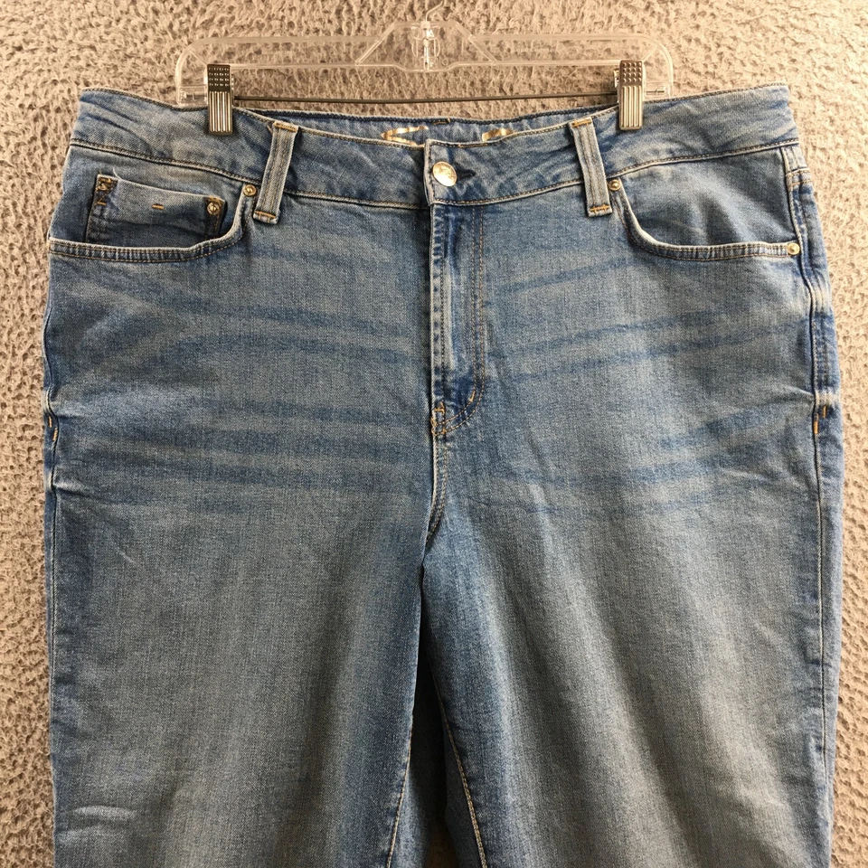 Pantalones de mezclilla Seven7 Marilyn Boyfriend para mujer 18 W azul mezcla de algodón tiro alto cremallera mosca Foto 2 de 4