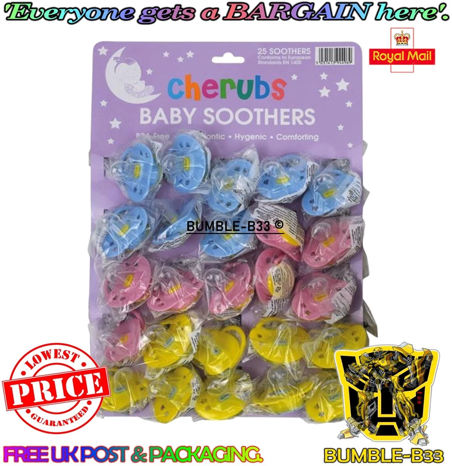 25 x Cherubs Assorted Colours Orthodontics Baby Soothers Boy Girl 0-6 Months