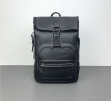 TUMI Black Leather Backpack Men Business Laptop Travel Bag