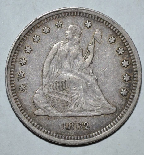 BETTER DATE 1862 P Seated Liberty Silver Quarter 25 Cents XF DETAILS