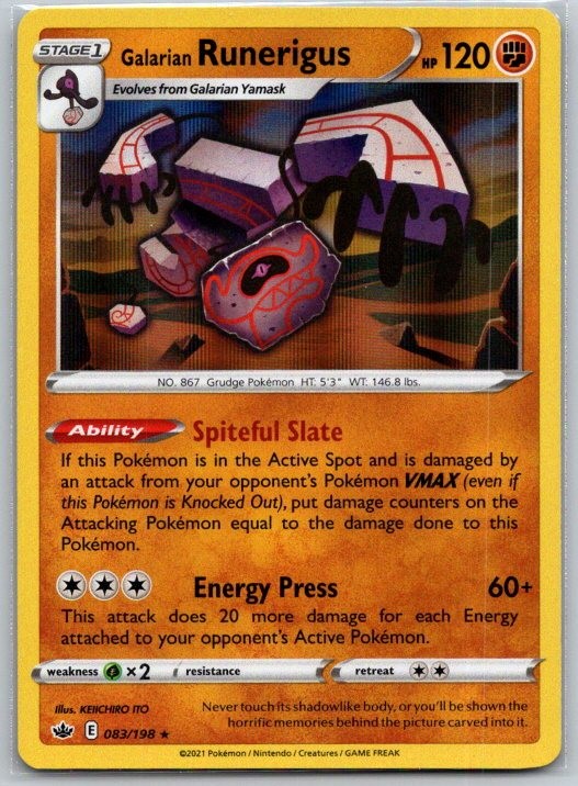Galarian Runerigus 083/198 Holo Rare Chilling Reign Pokemon Near Mint