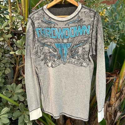 Vintage 2000s Throwdown Thermal Long Sleeve Shirt Gray Blue