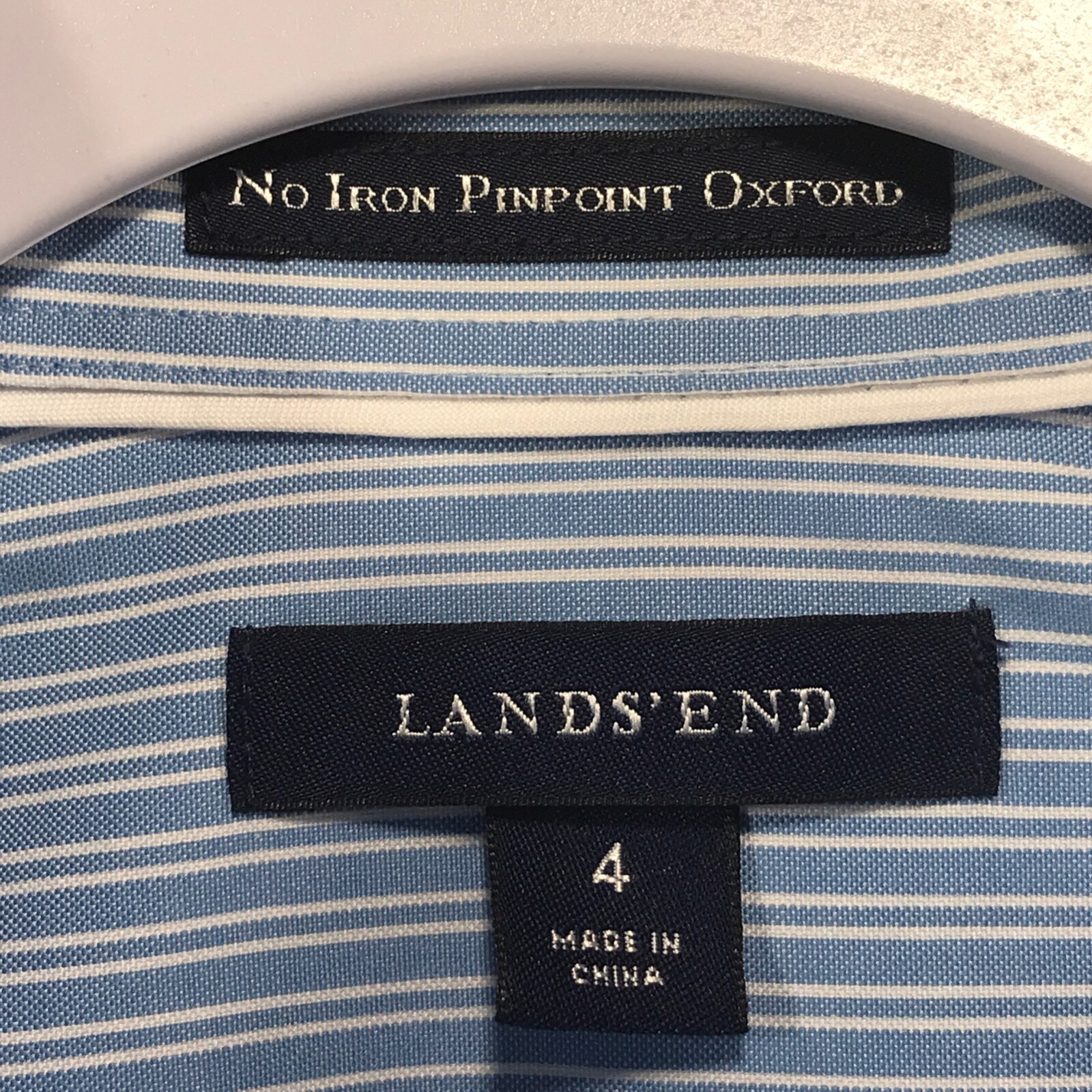 Lands End No Iron Oxford Shirt Womens 4 Blue White Cotton Striped Long