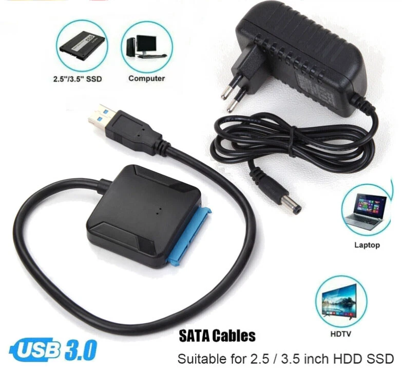 USB 3.0 auf zu SATA Adapter Kabel für 2,5" 3,5" HDD SSD Festplatte PC Laptop EU - Bild 3 von 3
