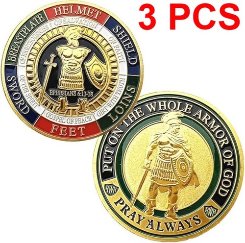 3pcs Put On the Whole Armor Of God Commemorative Collection Challenge Coins Gift