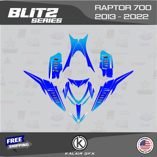 Graphics Kit for YAMAHA RAPTOR 700 (2013-2022) 16 MIL 700R Blitz Series - Blue - Picture 4 of 6