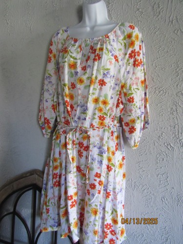 Emma & Michele nwt sz L white floral print summer garden dress 1/2 puff sleeves - Picture 6 of 8