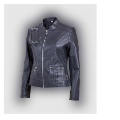 Handmade Women Band Collar Zipper Closure Leather Jacket, Biker Style, Sale  !!!