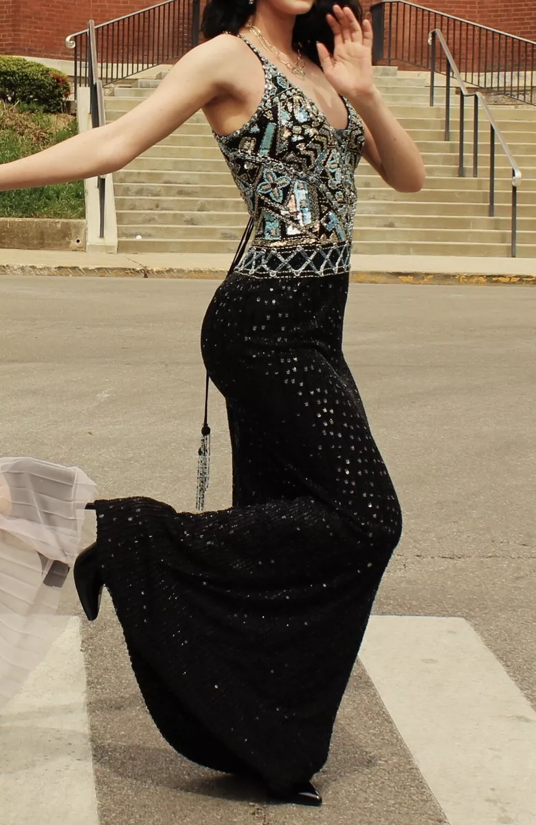 Sherri Hill Prom Dress Size 0 Black Multi Turquoise Beautiful
