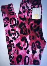 NEW LuLaRoe OS One Size 2-10 Bright Pink Red White Black Animal Print Leggings