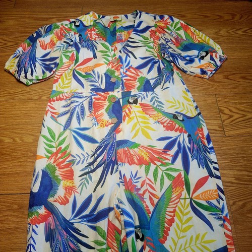 Farm Rio Women's Macaw Flight Jumpsuit V-Neck Puff Sleeve Size Small Multicolor - Picture 11 of 18