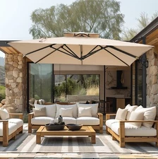 9 x 12ft Outdoor Umbrella Patio Umbrella Carbon Steel Market Umbrella w/Base