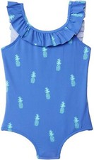 Hatley 277871 Girl's Juicy Pineapples Ruffle Sleeve Swimsuit Blue 2T Toddler 