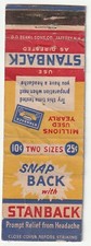 MATCHBOOK COVER - STANBACK - HEADACHE & PAIN RELIEF - SNAP BACK WITH STANBACK
