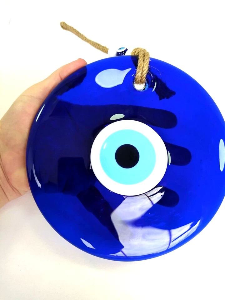 Decoración de pared de cuentas de mal de ojo de vidrio, amuleto grande turco hecho a mano, ojo de Nazar, encanto 7" Foto 4 de 4