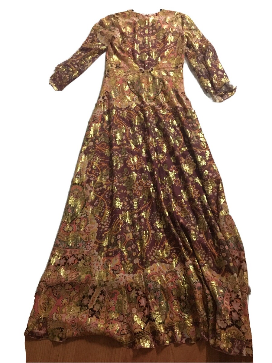 ETRO Gold Metallic Paisley Printed Fil Coupé Silk Georgette