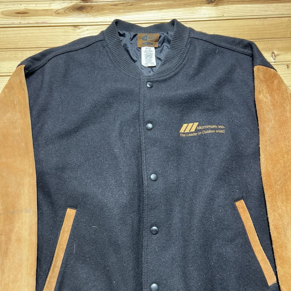 Chaqueta Universitaria Vintage iD Wear Cuero Lana Marrón Negro Mamut Bordado - XL Foto 3 de 4