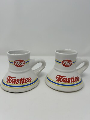 Vintage 80 s Post Toasties Ceramic White Coffee Mugs-Set Of 2-Slip Resistant
