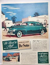 1941 DeSoto De Luxe Coupe 2 Door Sedan Green Print Ad Man Cave Poster Art 40's