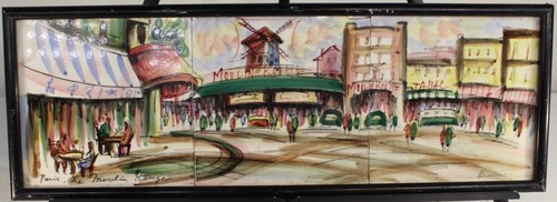 Vintage France Hand Painted Tiles Street Scene Signed RENEE Colorful Framed #2 - 第 1/14 張圖片