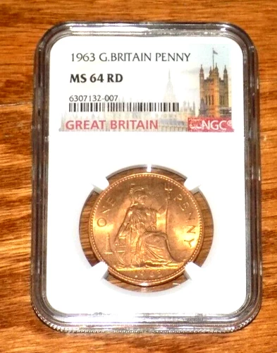 1963 GREAT BRITAIN NGC MS 64 RD BRITISH UK Penny MS64RD Certified Graded Coin