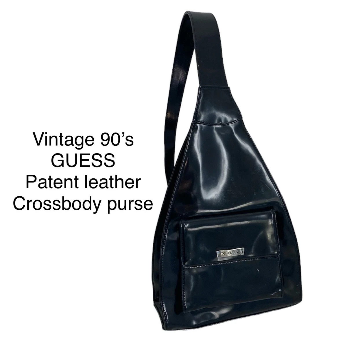 Guess Black Patent Leather Mini Heart Charm Purse - Momentum Vintage