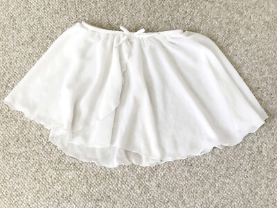 Chacott White Flared Dance Ballet Wrap Chiffon Flared Skirt Pull On Girls 8 9 10