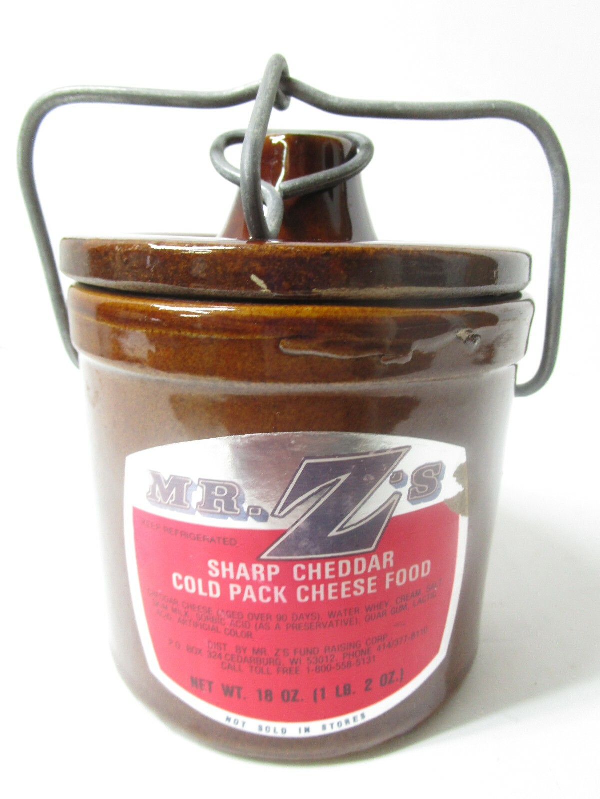 Vintage Sharp Cheddar Cold Pack Cheese Food Crock 18oz Brown Wire Bail