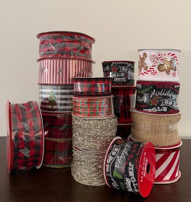 Lot of 18 New Wired Christmas Holiday Ribbon Spools - Crafts Wreaths Decor Gifts