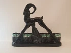 Vintage MCM Royal Haeger pottery planter gazelle gloss black green
