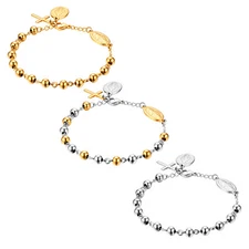 Women Men Unisex Stainless Steel Virgin Mary Cross Pendant Beaded Chain Bracelet