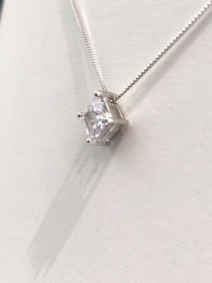 Halskette Leuchtpunkt 925 Silber mit Zirkonia A++++ eckiger Schliff weiß