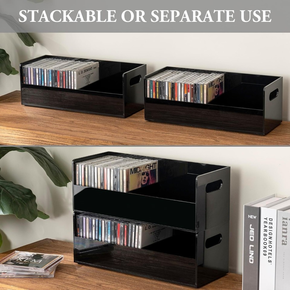 Black Acrylic Stackable CD Holder Racks, Media Storage Organizers, Set ...