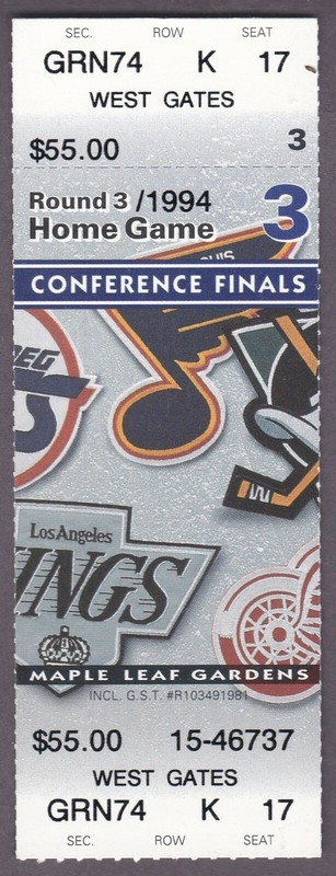 1994 Toronto Maple Leafs Stanley Cup Conference Playoff Phantom Full Ticket Stub