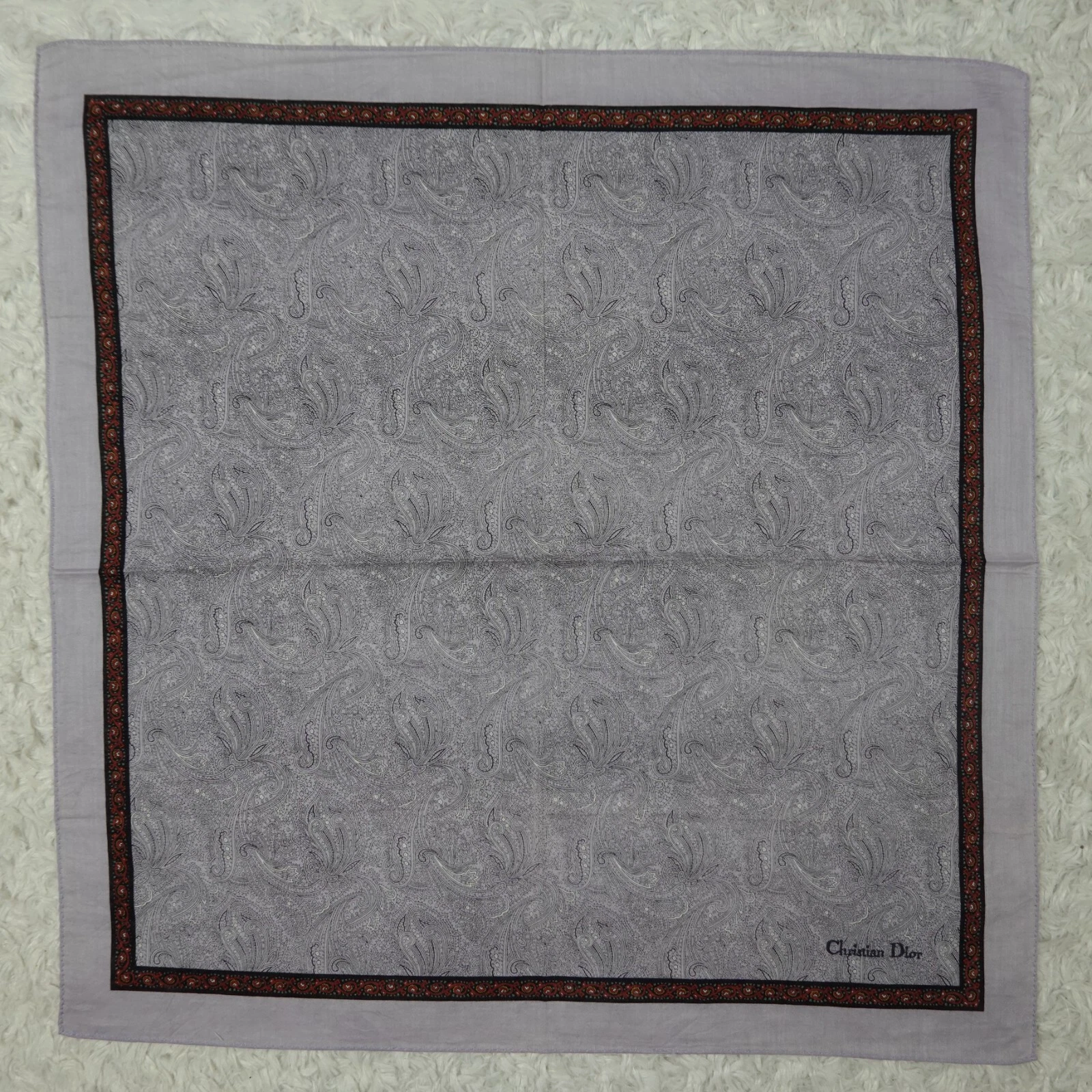 L544 CHRISTIAN DIOR foulard en coton gris Paisley foulards de poche carré 17,5