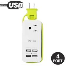 Portable Charging Station w/ 4 USB Ports Type A 1A/2A Smartphone Tablet Green