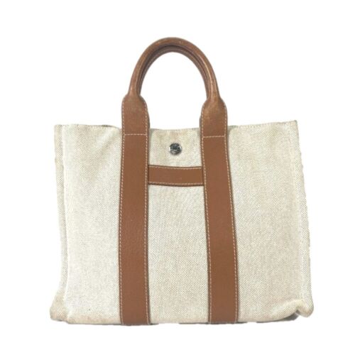 HERMES H logo Sac Arne PM Tote Bag Hand Bag Canvas/Leather Beige/Brown - Picture 1 of 15