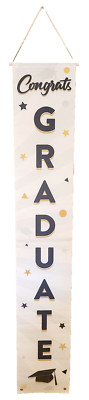 Congrats Graduate Vertical Graduation Party Banner 70  X 12  Black And Gold, EUC