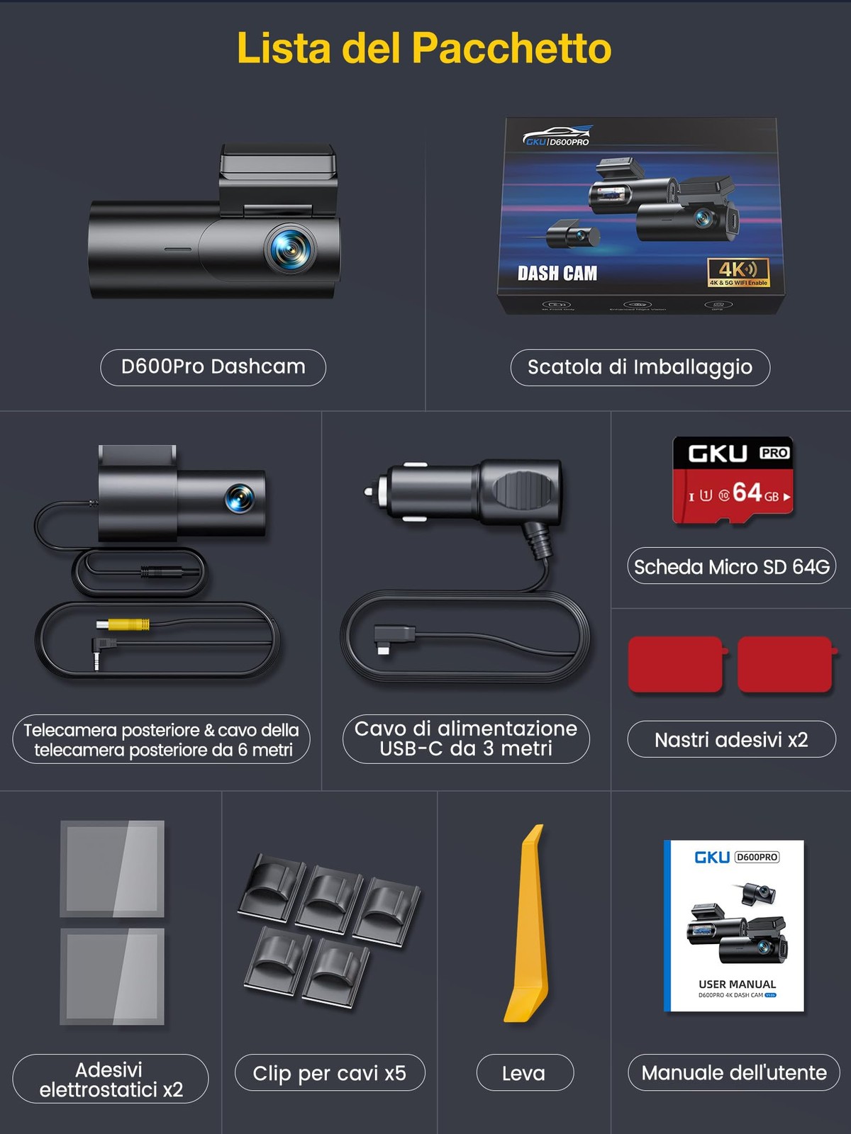 Gku 4K Dash Cam Auto 5ghz WIFI e GPS Doppia Telecamera Auto Mini Dashcam IPS 1.5 - Miniatura 16