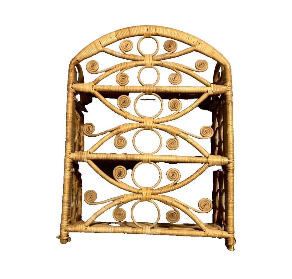 Vintage Wicker 3 Tier Etagere Shelf Wall Hung or Table Top - Folding Shelf - Image 4 of 4